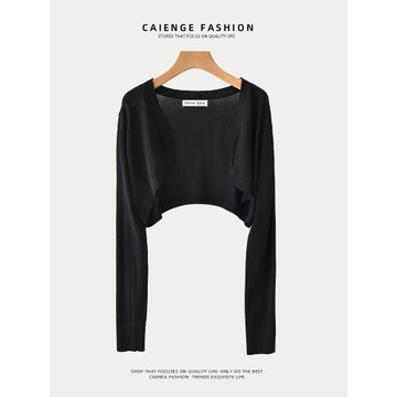 春夏針織開衫女短款上衣坎肩配吊帶裙子小外套長袖防曬衫披肩罩衫