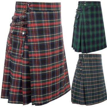 Scottish holiday skirt men's Plaid contrast pleated skirt男