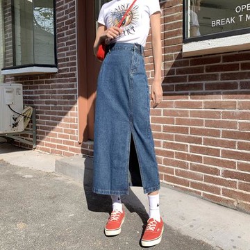 小個子不規則牛仔中長款包臀半裙