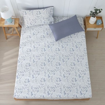 鴻宇寢飾三件組 100%精梳純棉台灣製造  床包+枕套  雙人特大  瑞塔 白色 + 灰色