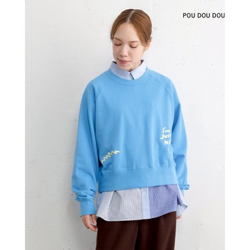 【POU DOU DOU】藍色標語刺繡套頭衣 PPX11351