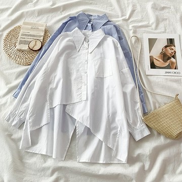 春秋韓系早秋新款襯衫女設計感小眾別致不規則上衣服初秋輕熟女裝