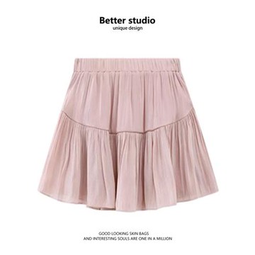 甜美半身裙女夏季高腰減齡百褶裙設計感雪紡褶皺裙洋氣小眾短裙潮