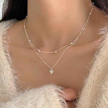 現貨+預購 925純銀項鍊蝴蝶結吊墜-韓版O字鏈珍珠鎖骨鏈女飾品2色74iu58【獨家進口】【米蘭精品】