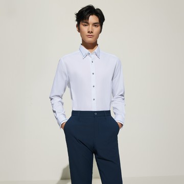 免熨防皺彈性點狀暗紋設計款長袖上班襯衫/白色 | 5112129200