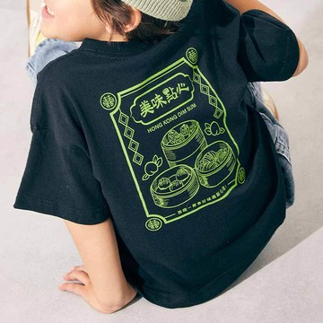 日本 devirock - 100%棉 世界美食印花短袖上衣-港式點心-黑