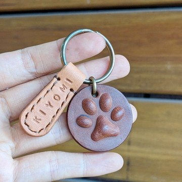手工真皮 貓掌 狗掌 立體肉球 吊飾 鑰匙圈 客製化寵物吊牌 / 小