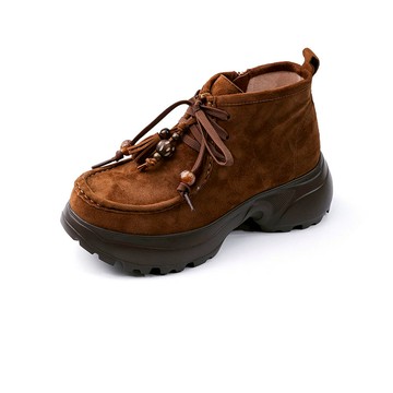 (限時⬊3折)GREEN PINE波希米亞綁帶拉鍊厚底老爹踝靴 卡其咖色 (00868153)