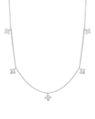 Roberto Coin 18K White Gold Verona Love by the Inch 5 Station Flower Diamond Necklace, 17