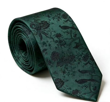 墨綠花鳥主題領帶絲質紳士tie禮盒裝