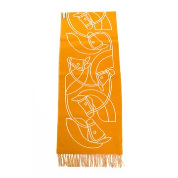 HERMES愛馬仕 Casaque Entrelacs Equestres 駿馬頭像 喀什米爾 圍巾(白黃)