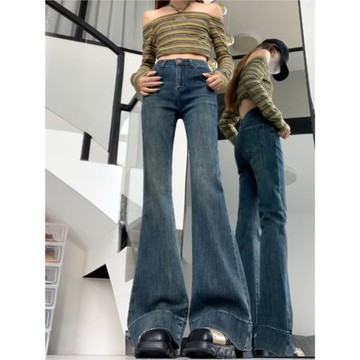 175高個子加長復古高腰微喇牛仔褲女2025秋季修身顯瘦拖地馬蹄褲