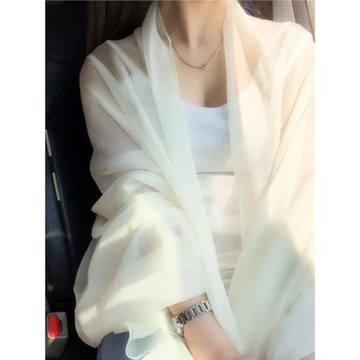 雪紡披肩 海邊防曬沙灘巾 女士夏季圍巾超薄大長方紗衣 白色絲巾