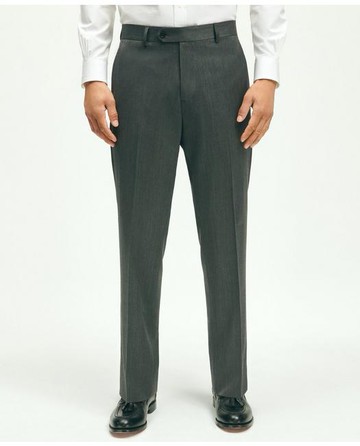 Brooks Brothers Men's Traditional Fit Wool Herringbone 1818 Dress Trousers | Grey | Size 36 30