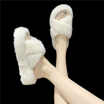 毛毛拖鞋女外穿2026新款秋季百搭防水臺厚底坡跟一字高跟女士拖。