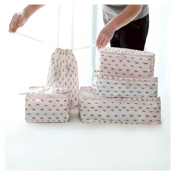 E.City 日系質感加厚帶卡扣防潑水旅行收納6件組  衣物袋L(42 x 32 x 12 cm)衣物袋M(34 x 28 x 12 cm)衣物袋S(32 x 23 x 12 cm)內衣包(28 x 20 x 12 cm)束口袋(36 x 27 cm)瓶口袋(27 x 16 cm