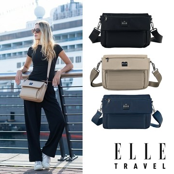【ELLE】斜背包 側背包 旅行隨身包 多隔層收納 掀蓋拉鍊 男女包 中性包 出國旅遊 EL83354 多色任選