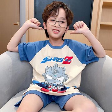 兒童睡衣男童夏季薄款純棉空調服短袖分體新款套裝卡通小孩家居服