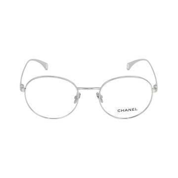 CHANEL Logo 金屬框橢圓平光眼鏡(銀色) 2209 C124