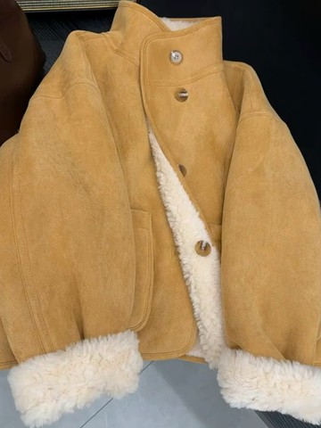 兩面穿羊羔毛加厚皮毛一體短外套女2024新款秋冬季羊羔絨夾克保暖【雲木雜貨】