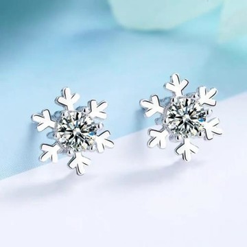 925銀雪花耳釘簡約日韓氣質女士鑲鉆養耳洞小清新銀耳飾廠家批發