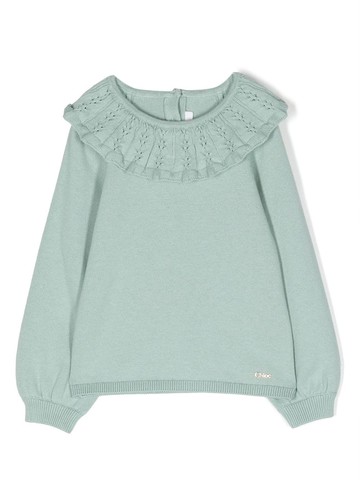 Chloé - ruffled crew neck sweatshirt - kids - Cotton/Wool - 6 yrs - Green