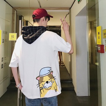 FINDSENSE H1 2018 夏季 新款 印花 连帽 T恤 文藝