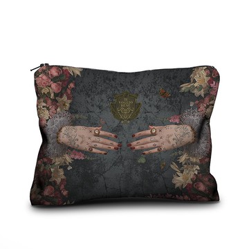 法國VOGLIO BENE 神之手 天鵝絨 化妝包/收納包/筆袋/手拿包 紋身