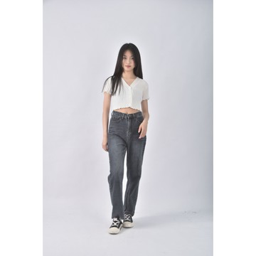 (S) 【里唯私服】jfu高腰質感直筒黑色長褲二手衣