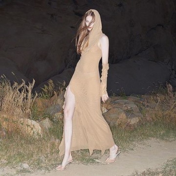 Hooded hip-wrapped sexy gauze sheer dress 連帽包臀紗網連衣裙