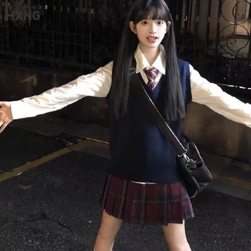 【學院風穿搭】原創JK制服內搭長袖上衣 V領針織衫 背心馬甲 校供感套裝 兩件式套裝 裙裝 洋裝 套裝女 制服上衣 針織