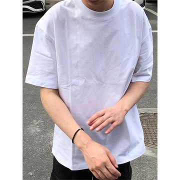 280g重磅純色T恤男女美式寬松純棉小領口打底短袖街頭嘻哈上衣潮