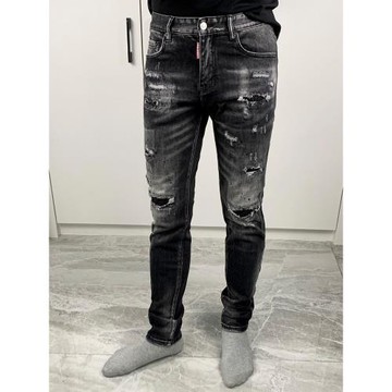 26新款四季水洗黑色重工藝牛仔褲男D2彈力小腳修身長褲DSQ2破洞潮