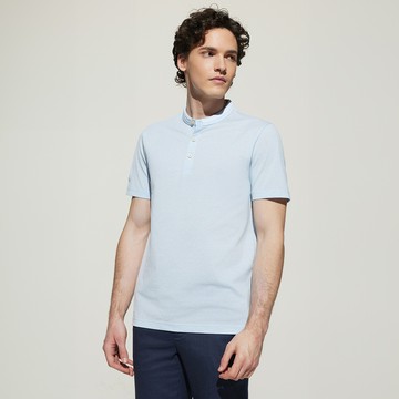 彈性輕薄絲光棉立領網眼布短袖T裇/藍月亮色 | 5114146262