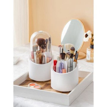 化妝刷收納筒筆筒桌面旋轉收納桶帶蓋防塵收納桶口紅眉筆收納盒子