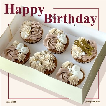 【Rayya Bakes】【6入】奶茶色生日杯子蛋糕／一口甜心Cupcake系列／生日蛋糕推薦