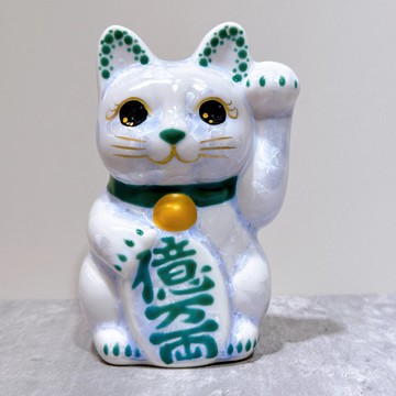 【福運盈門】日本清水燒招財貓 | 花結晶 藤 億万両 左 特小