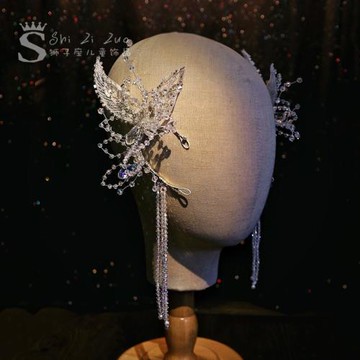 閃亮仙美水晶兒童頭飾女孩拍照邊夾流蘇耳掛公主舞蹈漢服演出發飾