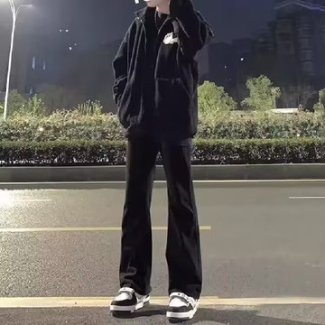 微喇褲子男高街純黑色牛仔褲男款春夏冰絲美式vibe風直筒修身長褲鑫弘-衣錦男裝