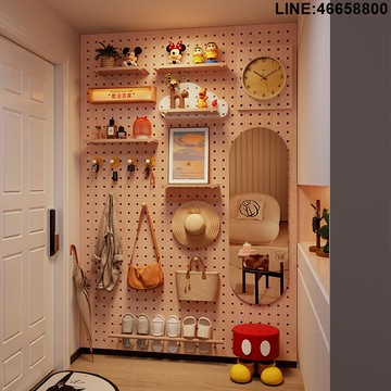 免運 開立發票 置物架 收納架 展示架 組合架 實木洞洞板置物架入戶玄關造型墻掛衣架一體墻面裝飾展示收納架