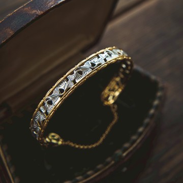 一葉知秋銀杏葉925銀分色電鍍工藝女手鐲手環