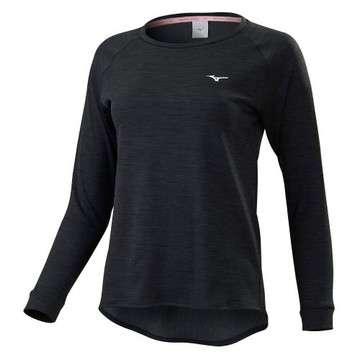 MIZUNO 女裝 長袖 圓領 慢跑 休閒 吸濕快乾 抗紫外線 透氣 黑【運動世界】32TA173409