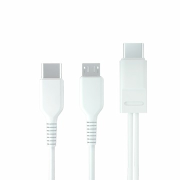 MoZuo 一分二 Type-C轉MicroUSB+Type-C 2A快充充電線 白 1M