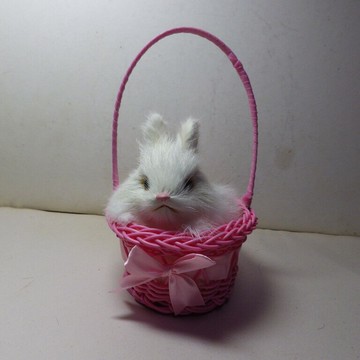 仿真提籃白兔(粉紅籃子上直徑12*高6*底7.5公分總高18公分)