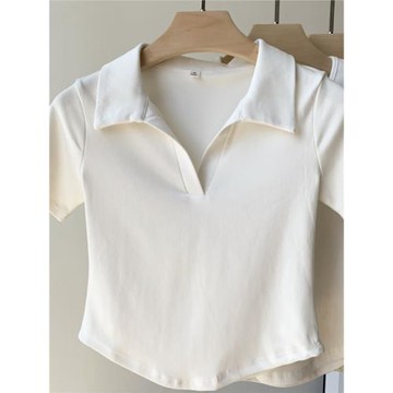 純欲風白色V領正肩短袖Polo衫女2024年新款夏季修身百搭短款上衣