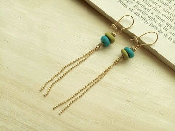 綠藍色輕流蘇軟陶耳環