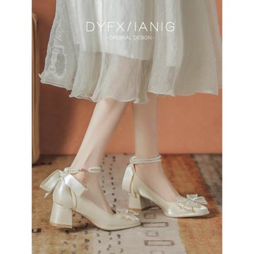 瑪麗珍婚鞋新娘鞋女2024新款春秋禾秀婚紗兩穿高跟伴娘鞋日常可穿