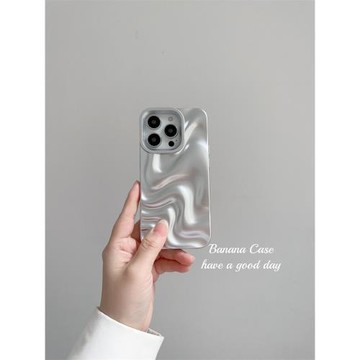 BananaCase韓國ins高級感冷淡風銀色不規則波浪紋適用14pro蘋果15promax手機殼iPhone13全包12磨砂防摔保護套