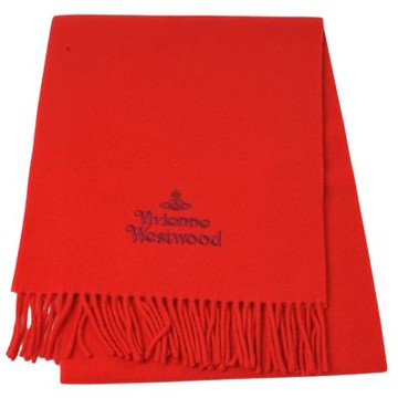 Vivienne Westwood 長版深紫刺繡行星LOGO羊毛圍巾(紅色)