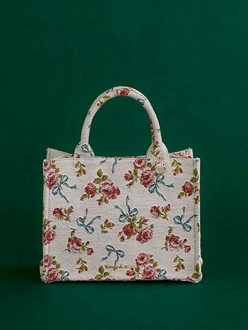ART de LYS聯名-優雅玫瑰絲帶圖案方形托特包【S】(08000688800) - Maison de FLEUR